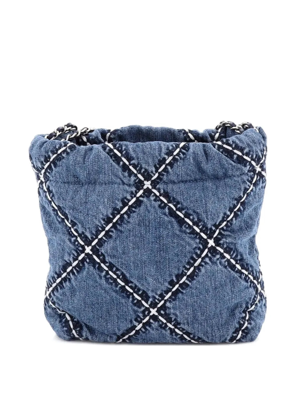 Chanel Pre Owned 22 Chain Quilted Stitched Denim Mini Hobo Bag — Same as shown — Size One Size — Side View