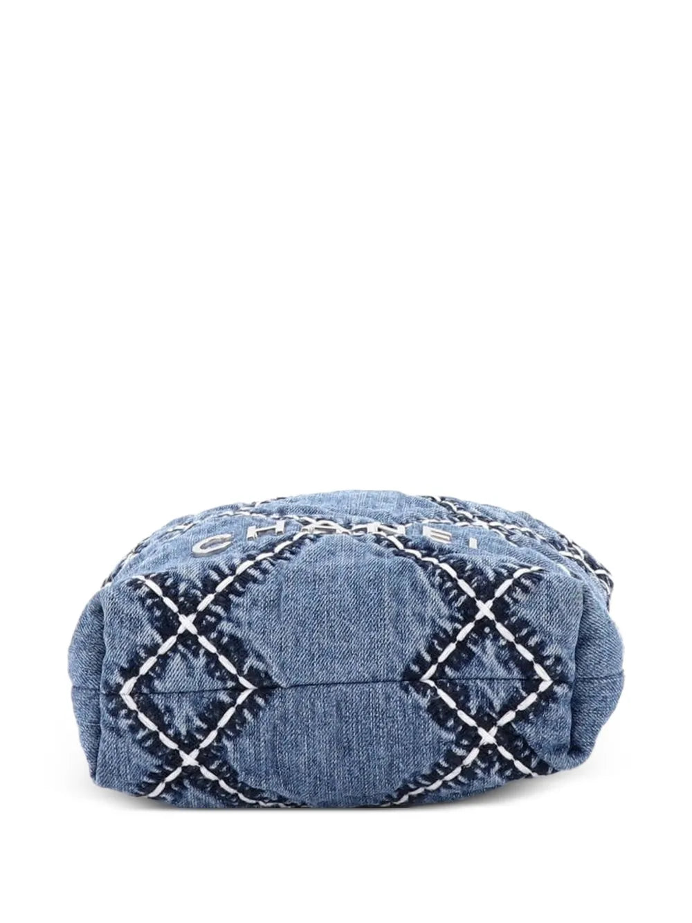Chanel Pre Owned 22 Chain Quilted Stitched Denim Mini Hobo Bag — Same as shown — Size One Size — Top View
