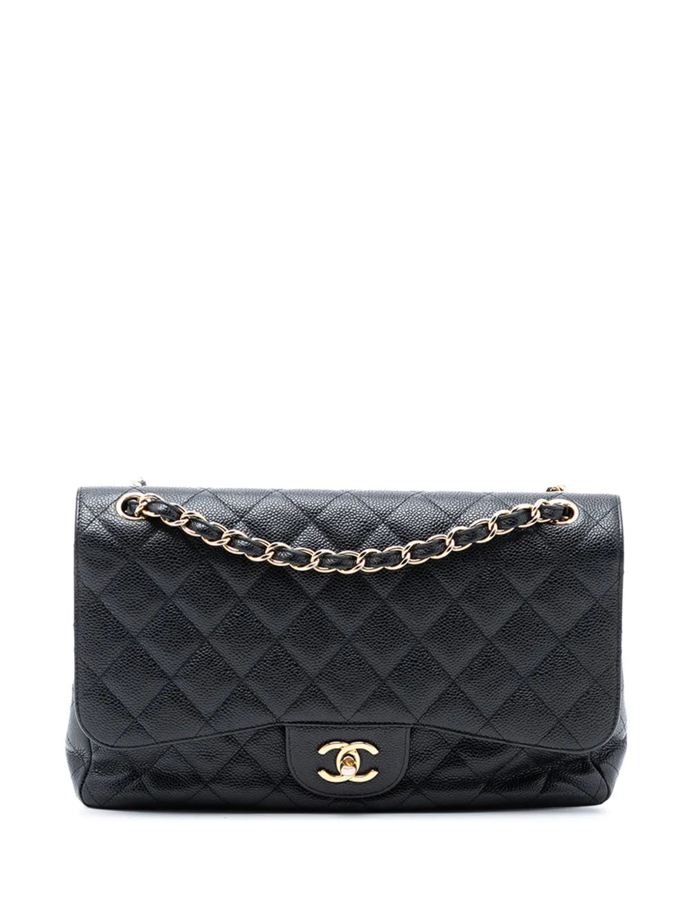 Chanel Pre Owned 2010 2011 Jumbo Classic Caviar Double Flap Shoulder Bag — Same as shown — Size One Size — Front View