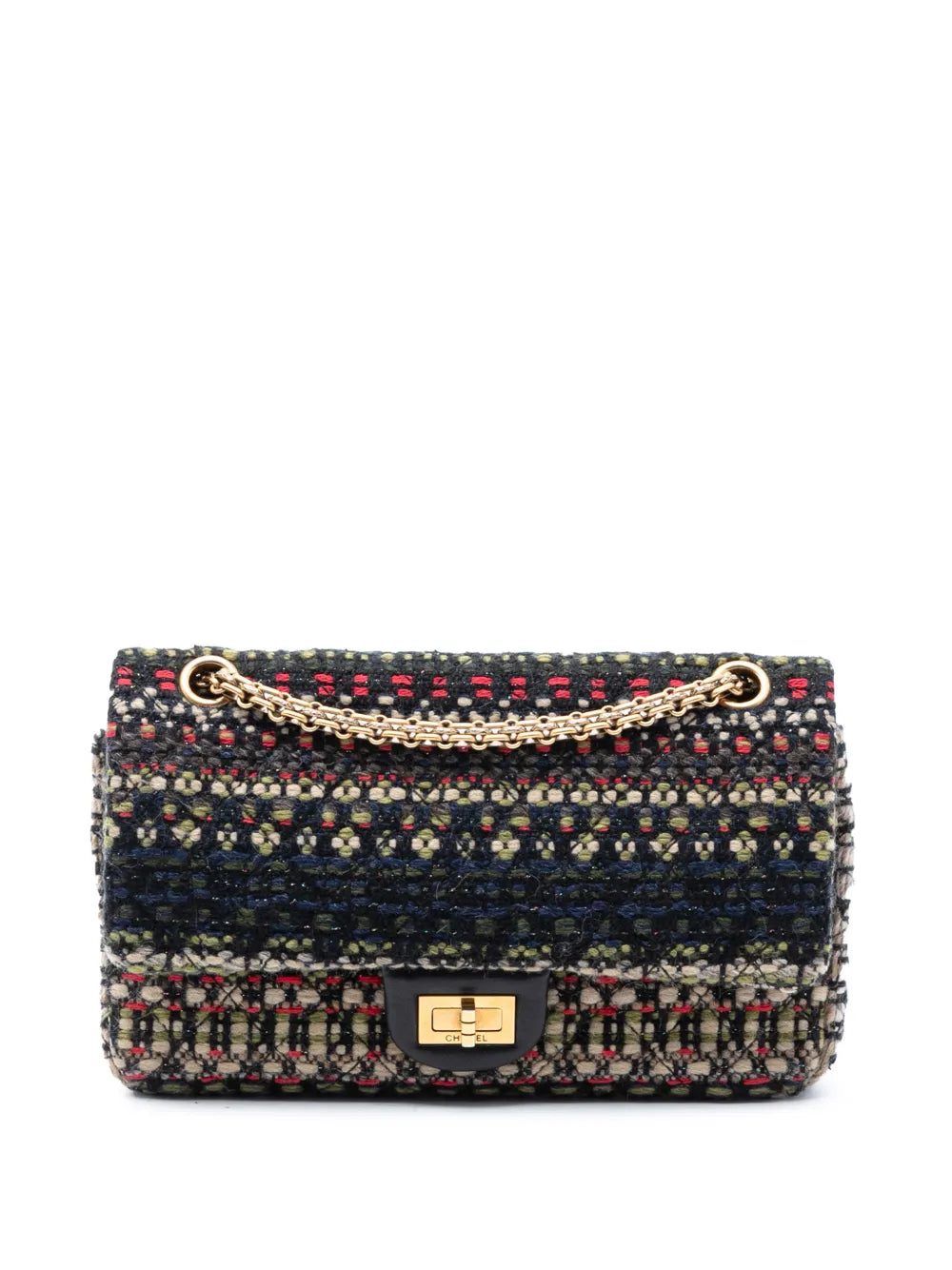 Chanel Pre Owned 2015 2016 Reissue 255 Quilted Tweed Double Flap 225 Shoulder Bag — Same as shown — Size One Size — Front View
