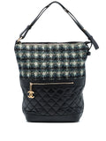 Chanel Pre Owned 2018 2019 Quilted Aged Calfskin And Tweed Casual Style Hobo Bag — Same as shown — Size One Size — Front View