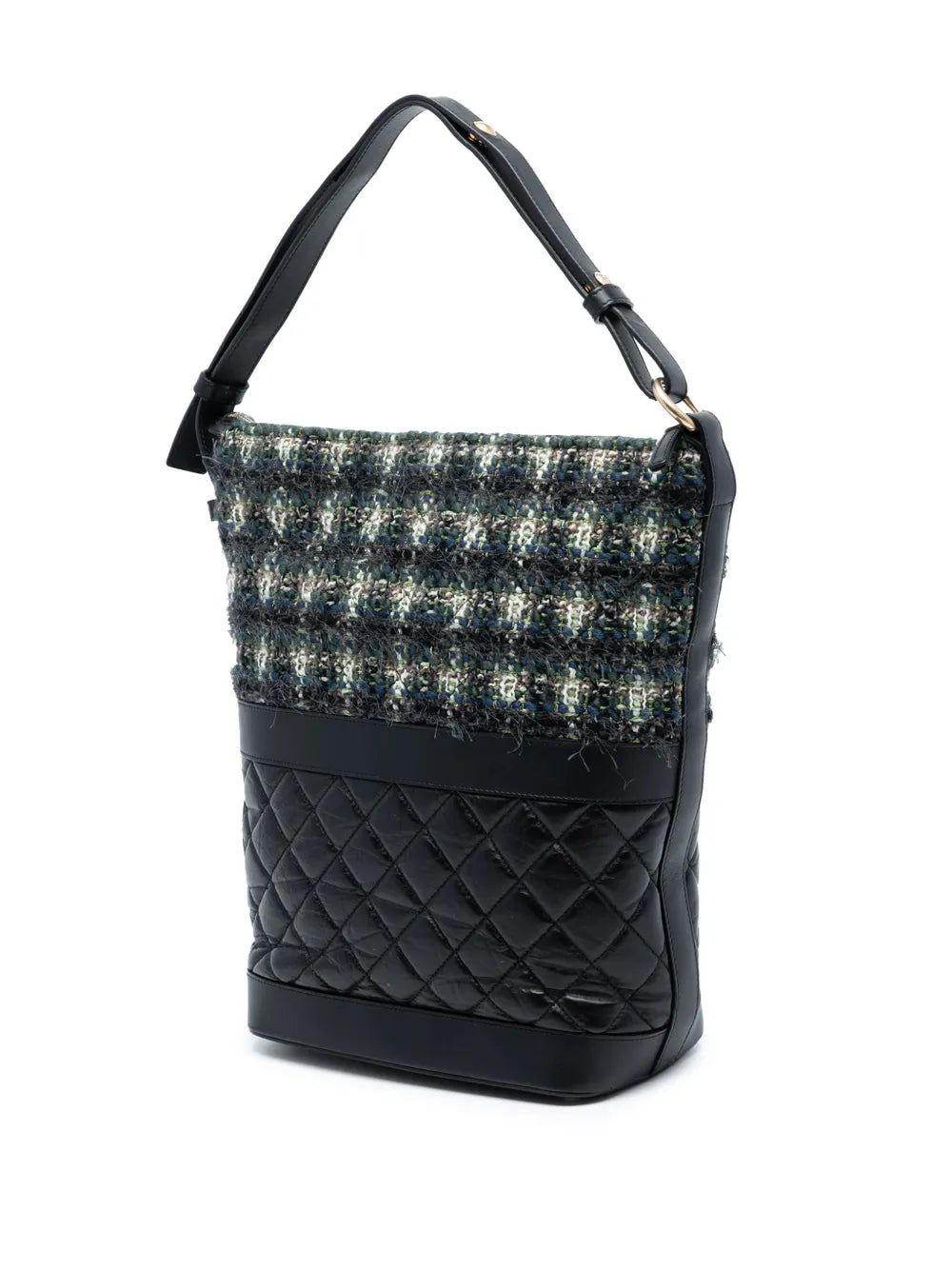 Chanel Pre Owned 2018 2019 Quilted Aged Calfskin And Tweed Casual Style Hobo Bag — Same as shown — Size One Size — Back View