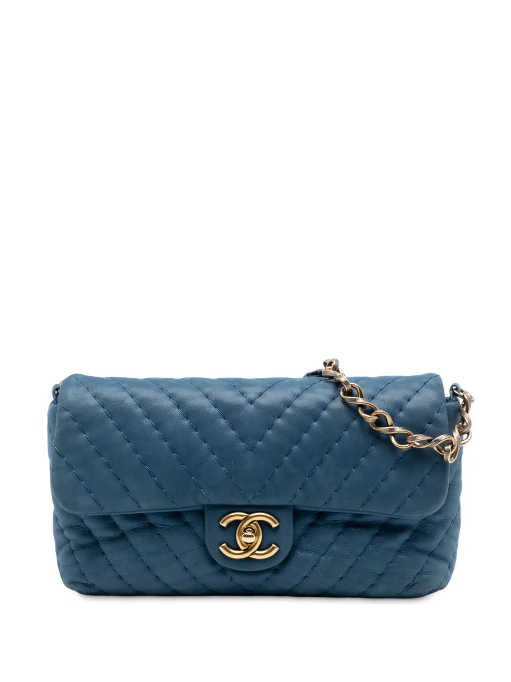 Chanel Pre Owned 2010 2011 Medium Chevron Iridescent Calfskin Surpique Flap Shoulder Bag — Same as shown — Size One Size — Front View