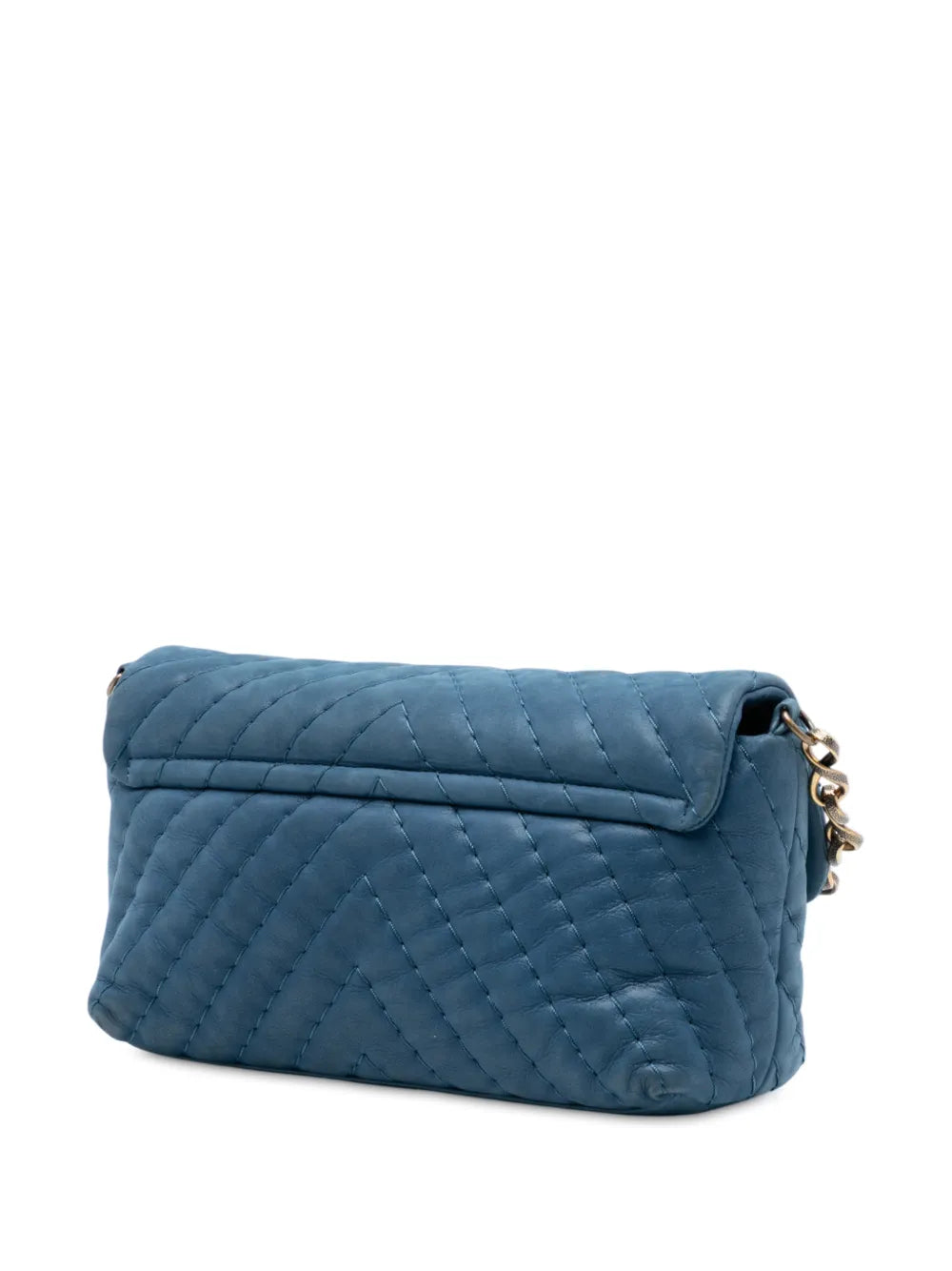 Chanel Pre Owned 2010 2011 Medium Chevron Iridescent Calfskin Surpique Flap Shoulder Bag — Same as shown — Size One Size — Back View