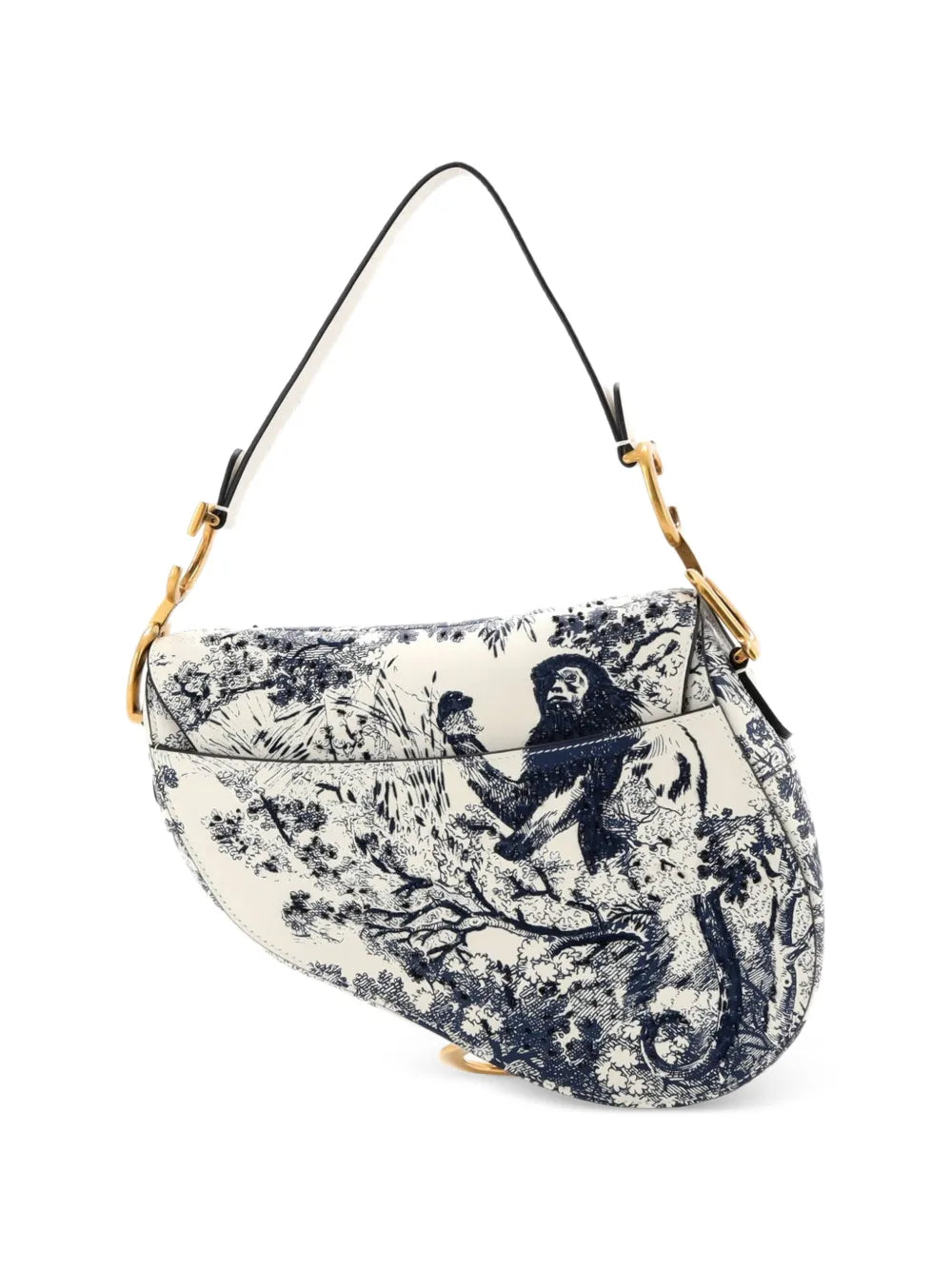 Christian Dior Pre Owned Toile De Jouy Saddle Bag Embroidered Leather Medium Shoulder Bag — Same as shown — Size One Size — Side View