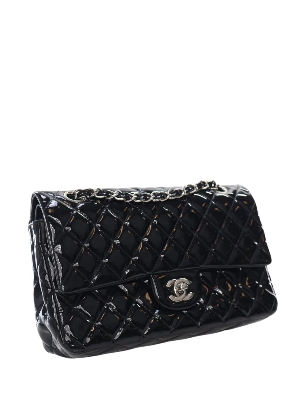 Chanel Pre Owned 2010 2011 Medium Classic Patent Double Flap Shoulder Bag — Same as shown — Size One Size — Back View