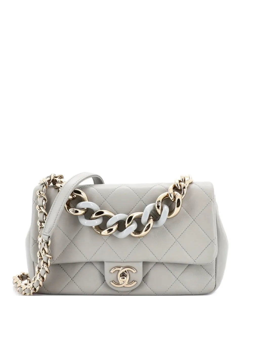 Chanel Pre Owned Resin Elegant Chain Flap Bag Quilted Lambskin Small Shoulder Bag — Same as shown — Size One Size — Front View