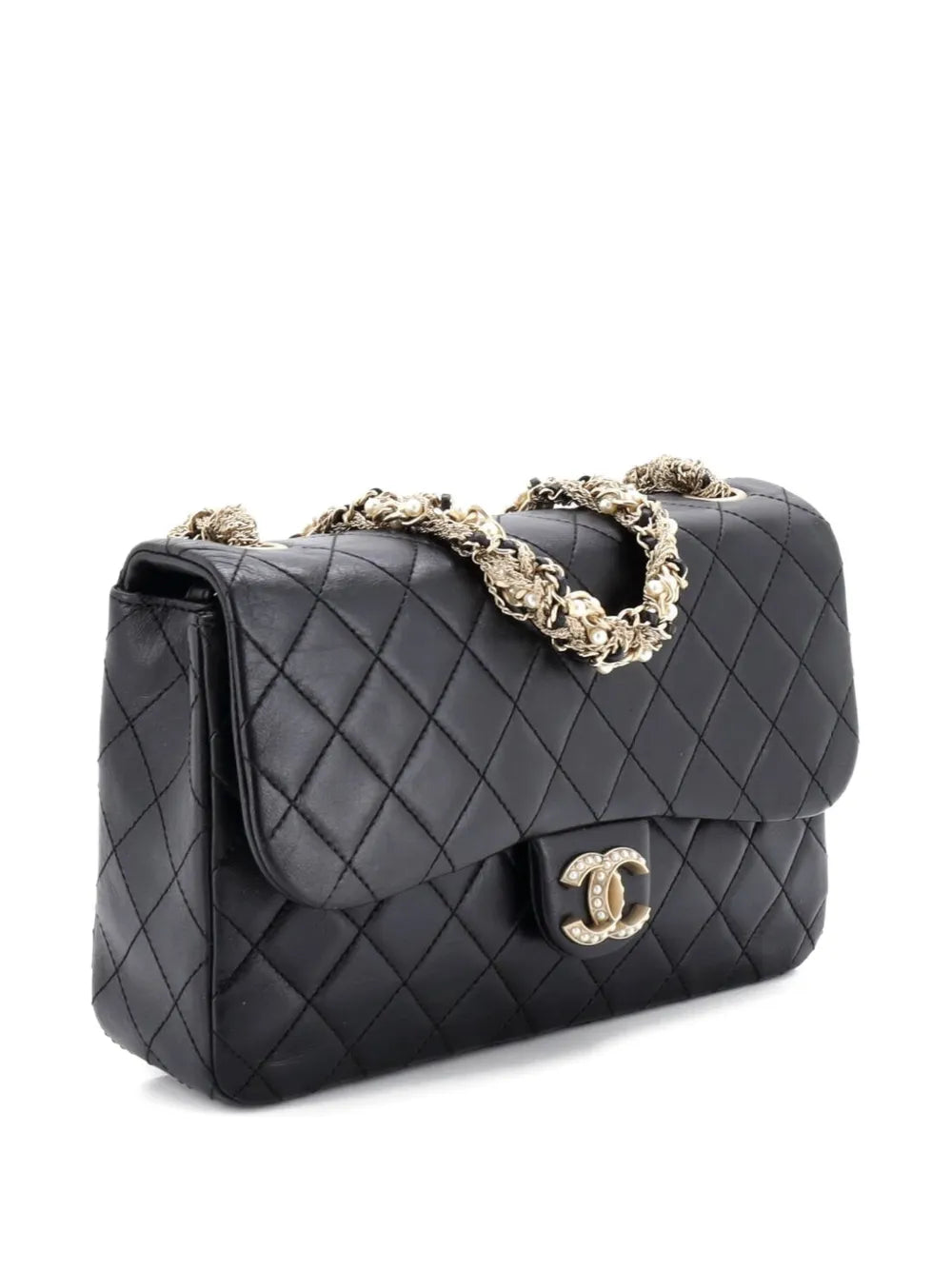 Chanel Pre Owned Westminster Tangled Pearl Chain Flap Bag Quilted Lambskin Medium Shoulder Bag — Same as shown — Size One Size — Back View