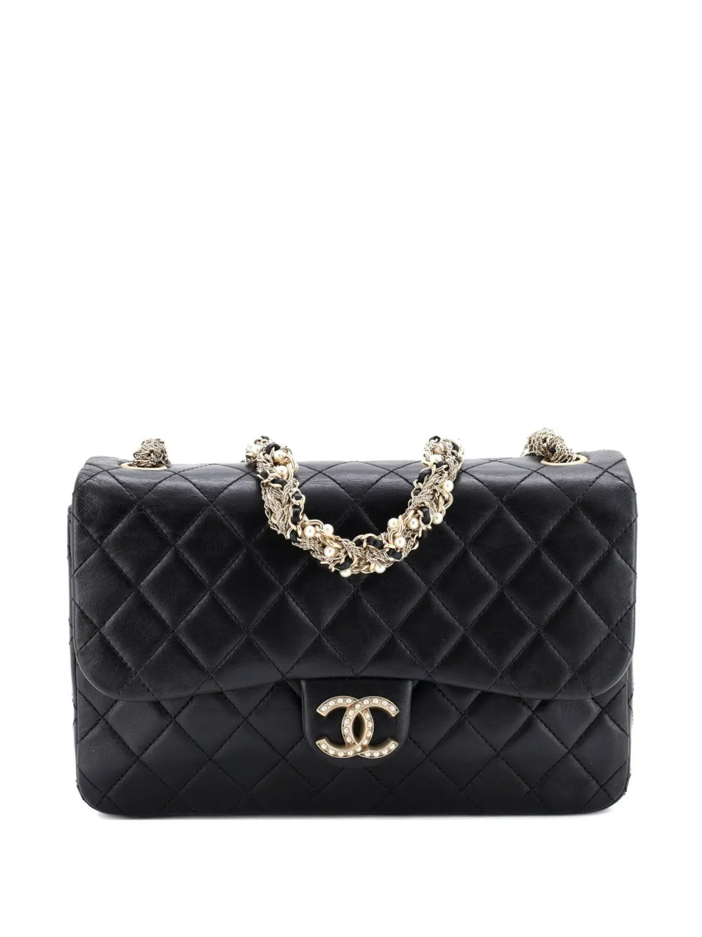 Chanel Pre Owned Westminster Tangled Pearl Chain Flap Bag Quilted Lambskin Medium Shoulder Bag — Same as shown — Size One Size — Front View