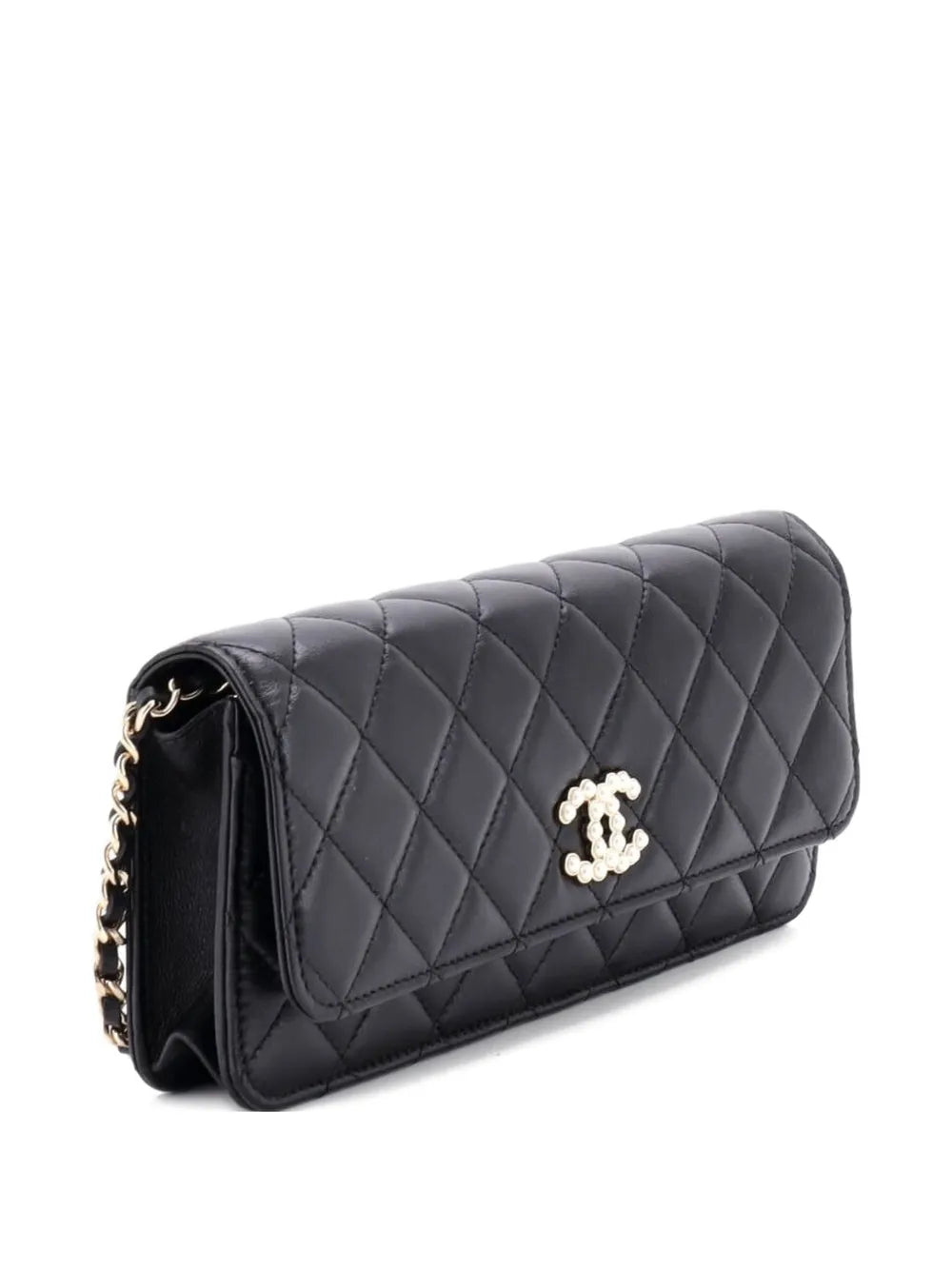 Chanel Pre Owned Pearl Cc Chain Flap Bag Quilted Lambskin Shoulder Bag — Same as shown — Size One Size — Back View