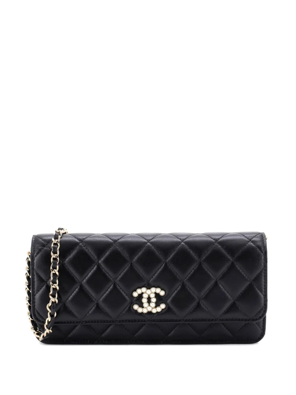 Chanel Pre Owned Pearl Cc Chain Flap Bag Quilted Lambskin Shoulder Bag — Same as shown — Size One Size — Front View