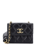 Chanel Pre Owned Card Holder With Padded Chain Strap Quilted Lambskin Shoulder Bag — Same as shown — Size One Size — Front View
