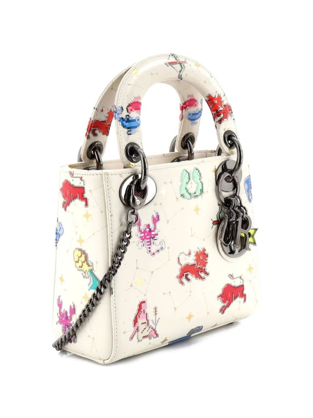 Christian Dior Pre Owned Lady Dior Bag Pixel Zodiac Printed Calfskin Mini Shoulder Bag — Same as shown — Size One Size — Top View