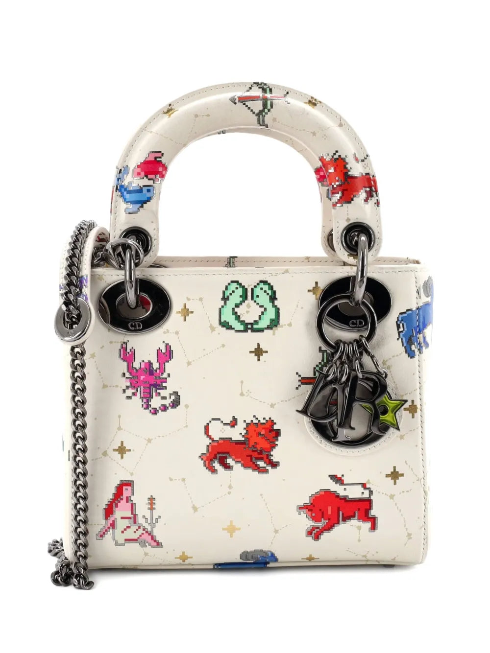 Christian Dior Pre Owned Lady Dior Bag Pixel Zodiac Printed Calfskin Mini Shoulder Bag — Same as shown — Size One Size — Front View