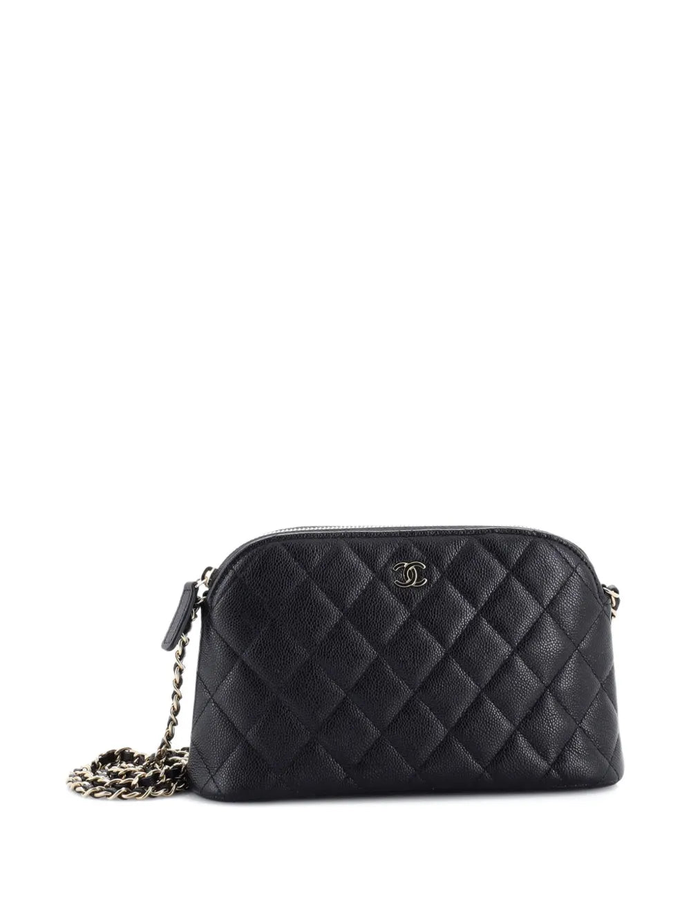 Chanel Pre Owned Cc Dome Zip Clutch With Chain Quilted Caviar Small Shoulder Bag — Same as shown — Size One Size — Back View