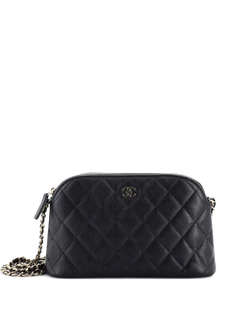 Chanel Pre Owned Cc Dome Zip Clutch With Chain Quilted Caviar Small Shoulder Bag — Same as shown — Size One Size — Front View