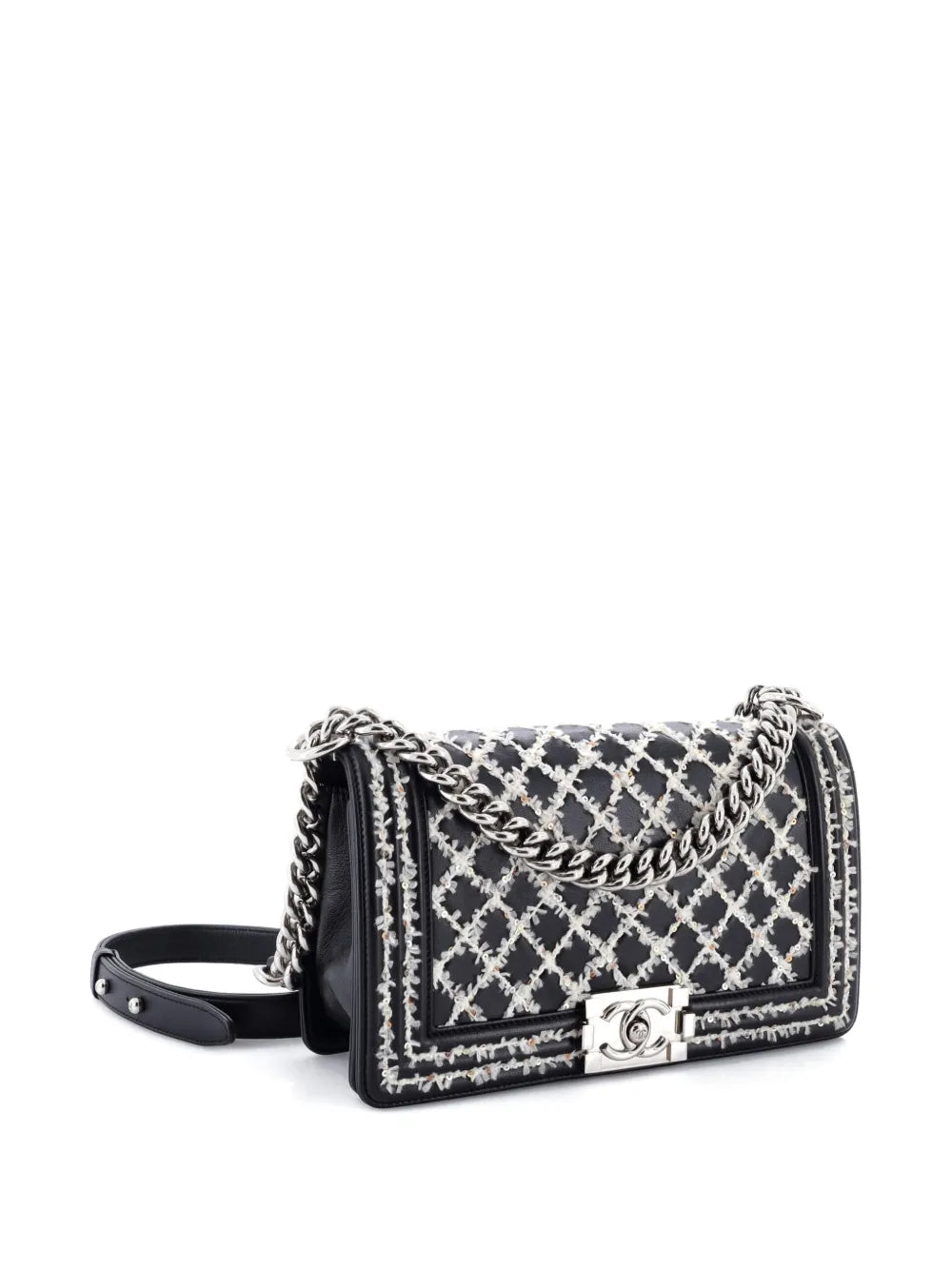 Chanel Pre Owned Boy Flap Bag Sequin Quilted Calfskin Old Medium Shoulder Bag — Same as shown — Size One Size — Back View