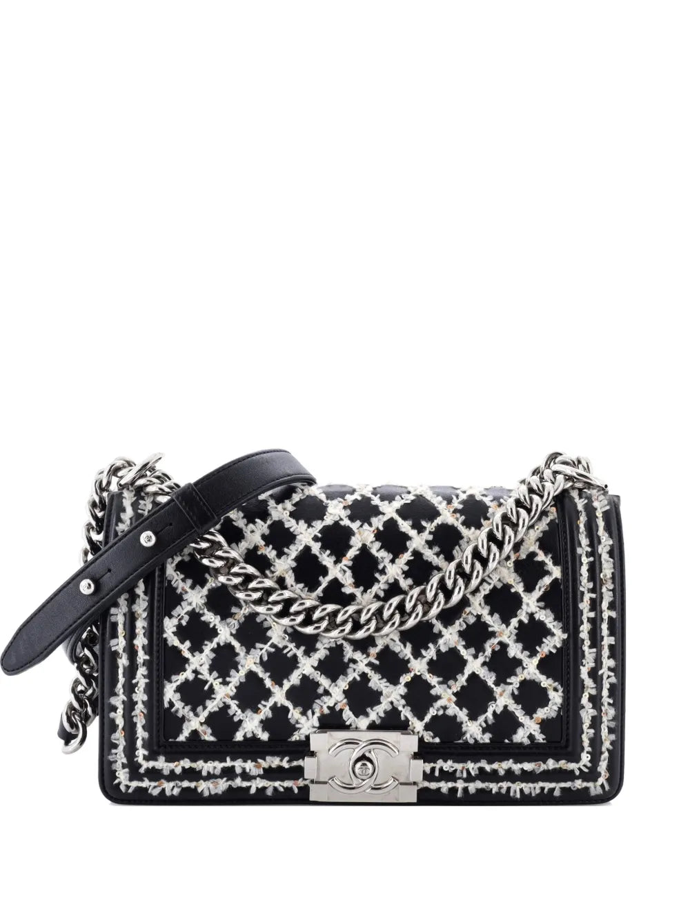 Chanel Pre Owned Boy Flap Bag Sequin Quilted Calfskin Old Medium Shoulder Bag — Same as shown — Size One Size — Front View