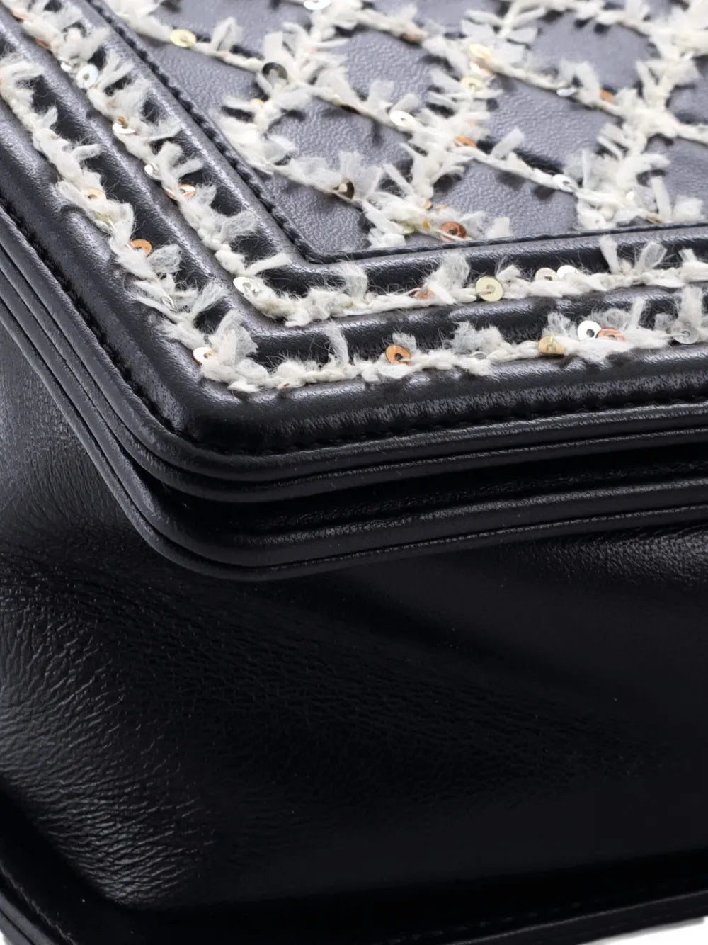 Chanel Pre Owned Boy Flap Bag Sequin Quilted Calfskin Old Medium Shoulder Bag — Same as shown — Size One Size — Detail View
