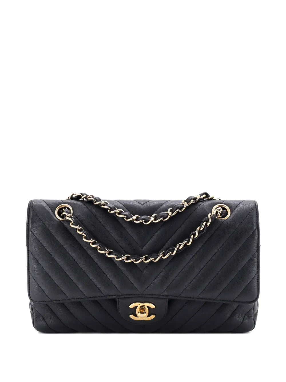 Chanel Pre Owned Classic Double Flap Bag Chevron Caviar Medium Shoulder Bag — Same as shown — Size One Size — Front View