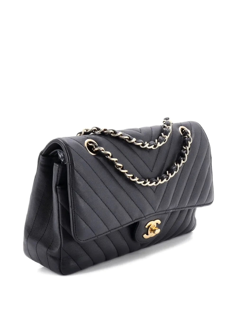Chanel Pre Owned Classic Double Flap Bag Chevron Caviar Medium Shoulder Bag — Same as shown — Size One Size — Back View