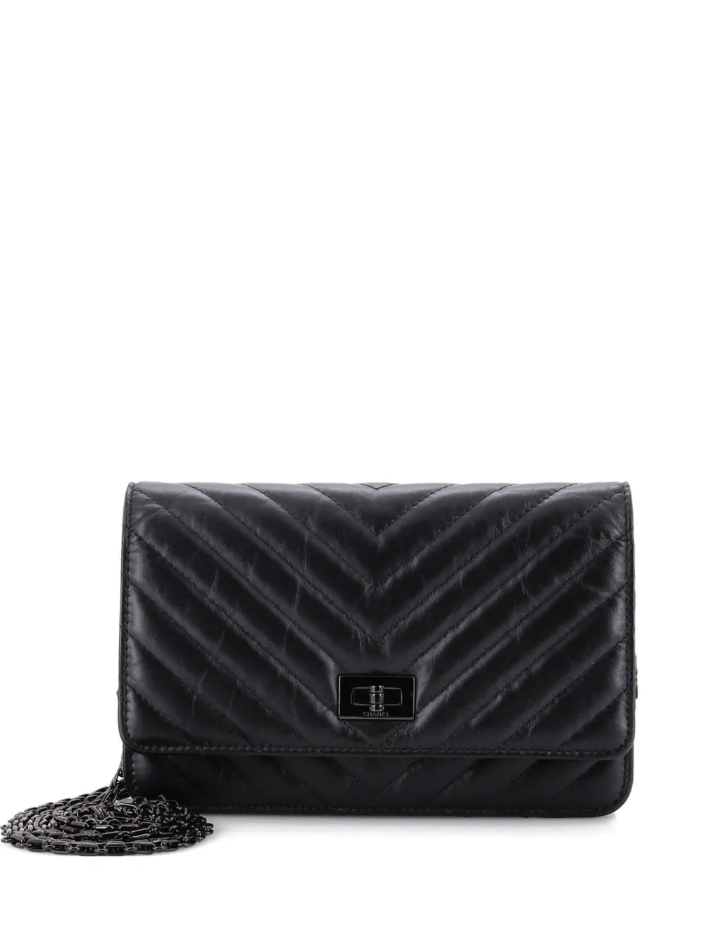 Chanel Pre Owned So Black Reissue 255 Wallet On Chain Chevron Sheepskin Shoulder Bag — Same as shown — Size One Size — Front View