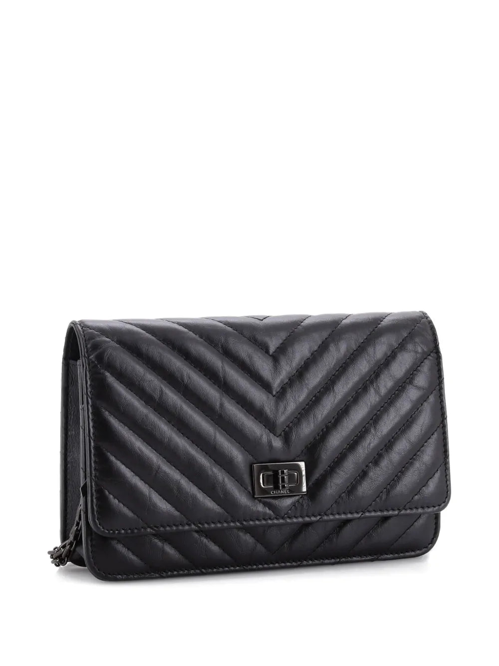 Chanel Pre Owned So Black Reissue 255 Wallet On Chain Chevron Sheepskin Shoulder Bag — Same as shown — Size One Size — Back View