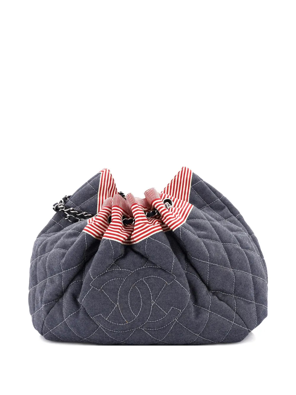 Chanel Pre Owned Stretch Spirit Cabas Quilted Denim Large Shoulder Bag — Same as shown — Size One Size — Front View