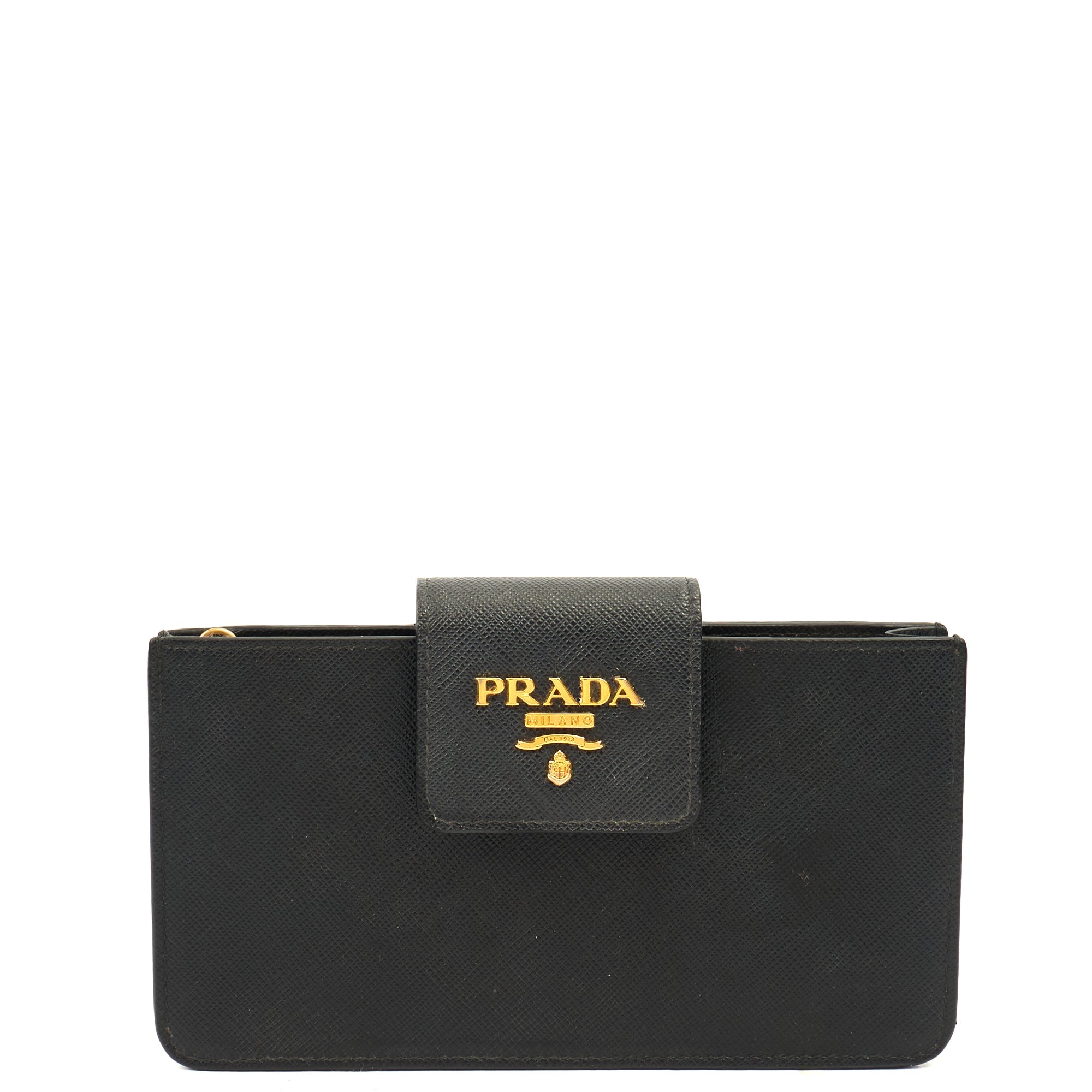 Prada Wallet Wallet in Black, Leather — Front View