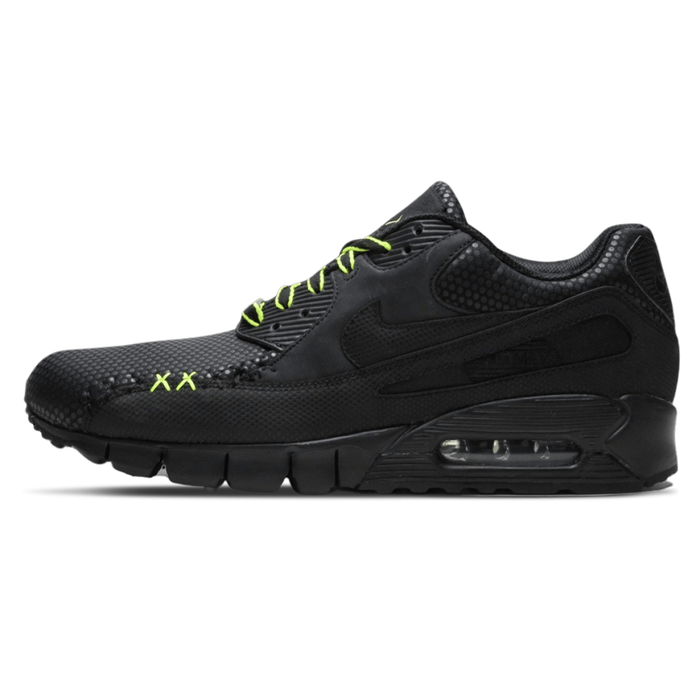 KAWS x Nike Air Max 90 'Black Volt' — UK 3 | EU 35.5 | US 3.5 — Front View
