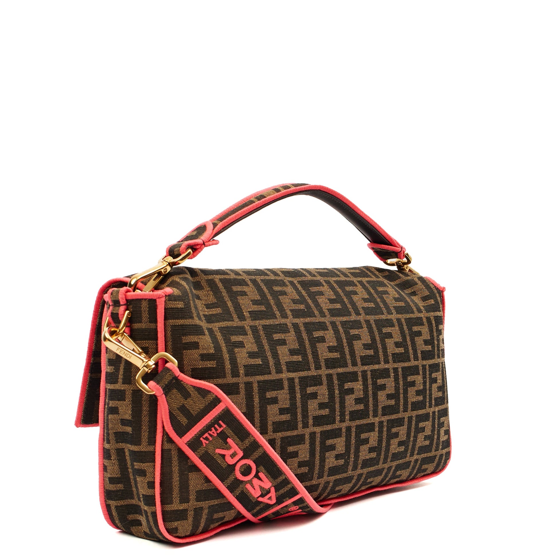 Fendi Cross Body Baguette - Large in Zucca FF, Canvas — Side View