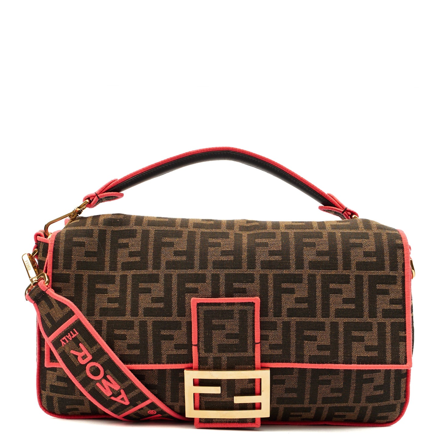 Fendi Cross Body Baguette - Large in Zucca FF, Canvas — Front View