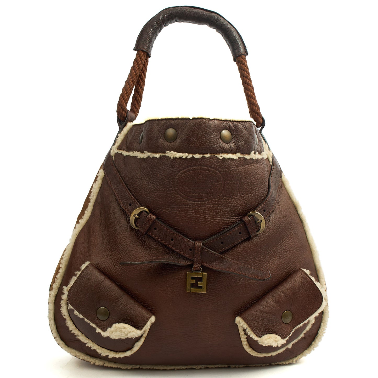 Fendi Tote Vintage Hobo in Brown, Fabric — Front View
