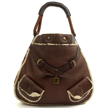Fendi Tote Vintage Hobo in Brown, Fabric — Front View