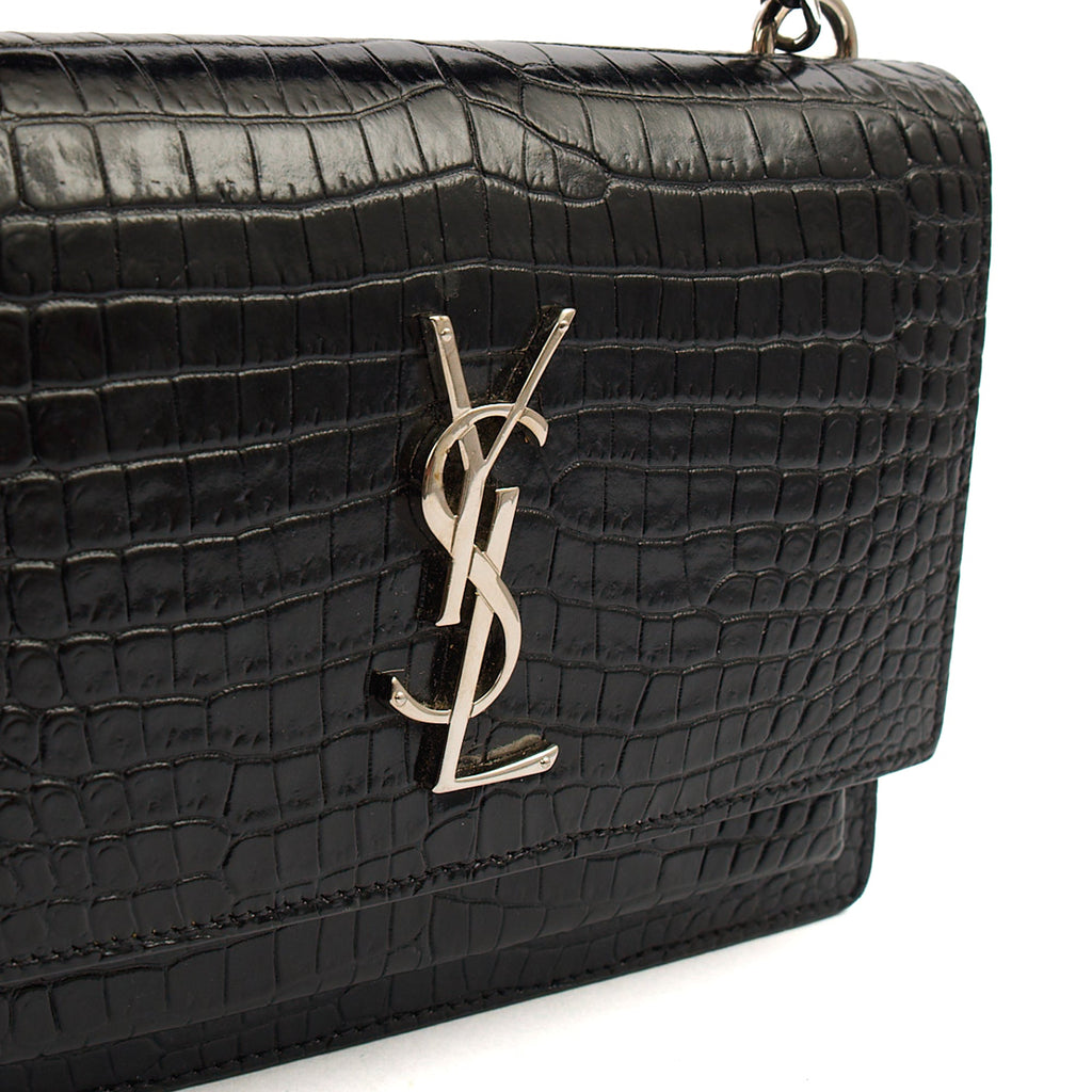 Saint Laurent Cross Body Sunset - Small in Black, Exotic Effect Leather — Lifestyle View