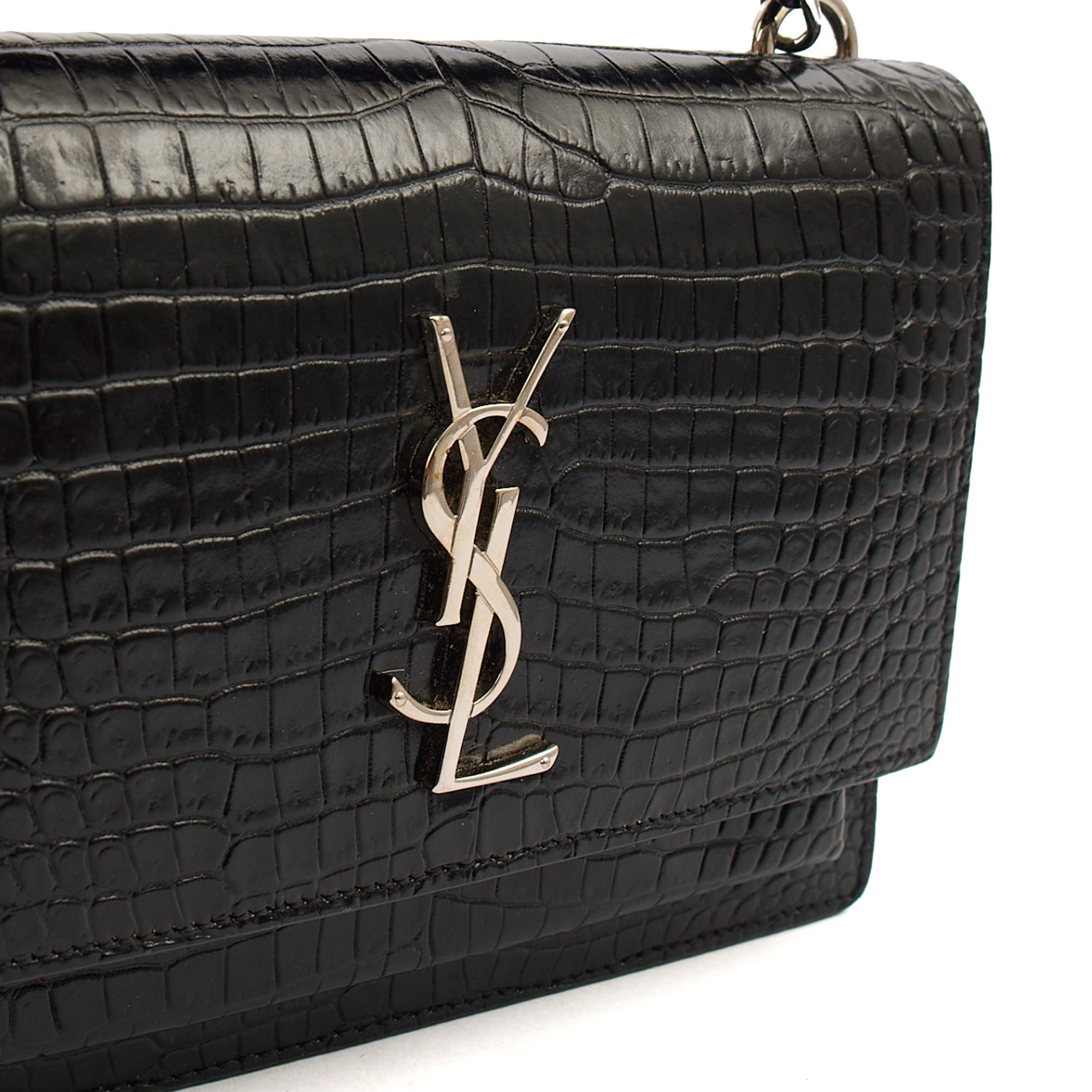 Saint Laurent Cross Body Sunset - Small in Black, Exotic Effect Leather — Lifestyle View