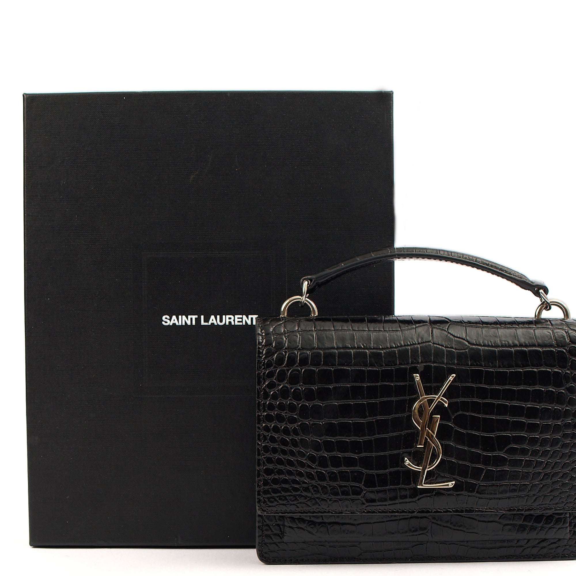 Saint Laurent Cross Body Sunset - Small in Black, Exotic Effect Leather — Side View