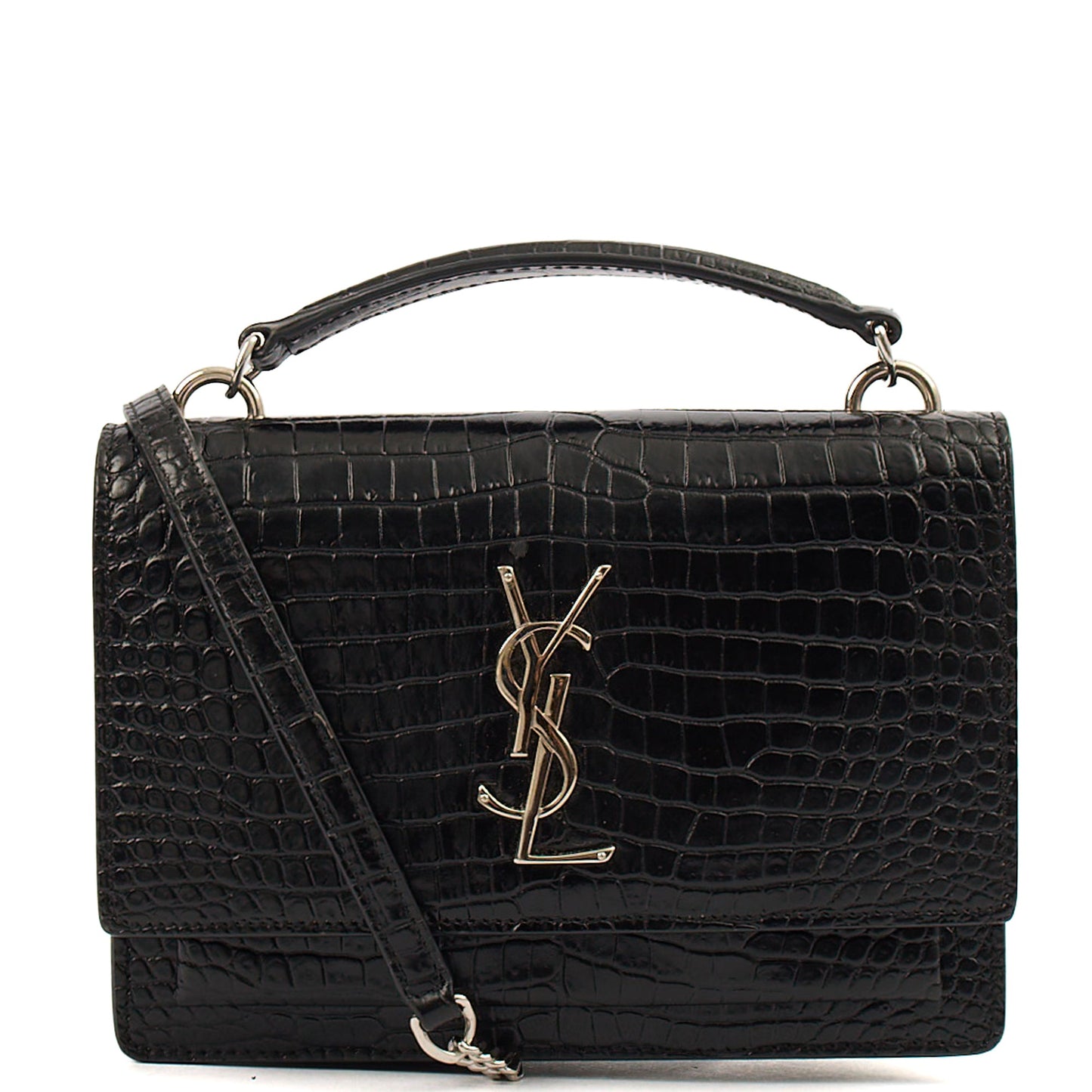 Saint Laurent Cross Body Sunset - Small in Black, Exotic Effect Leather — Front View