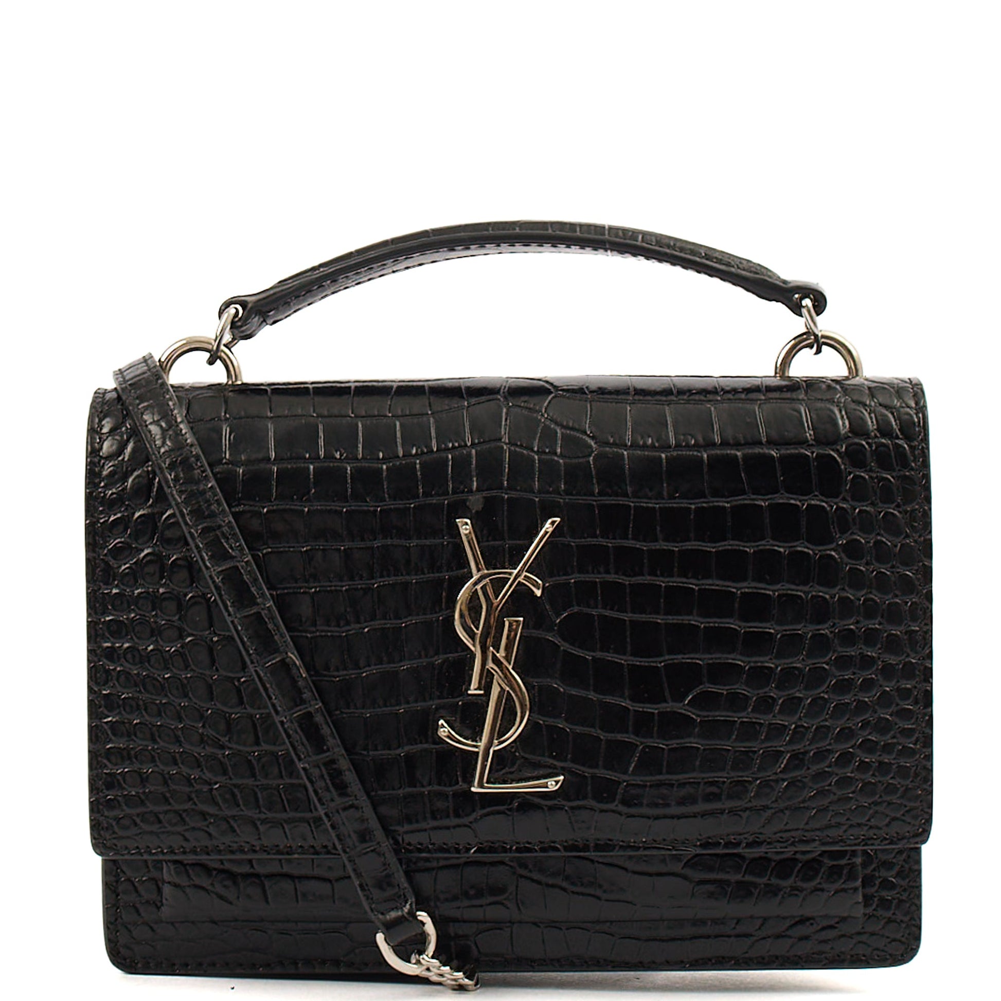 Saint Laurent Cross Body Sunset - Small in Black, Exotic Effect Leather — Front View
