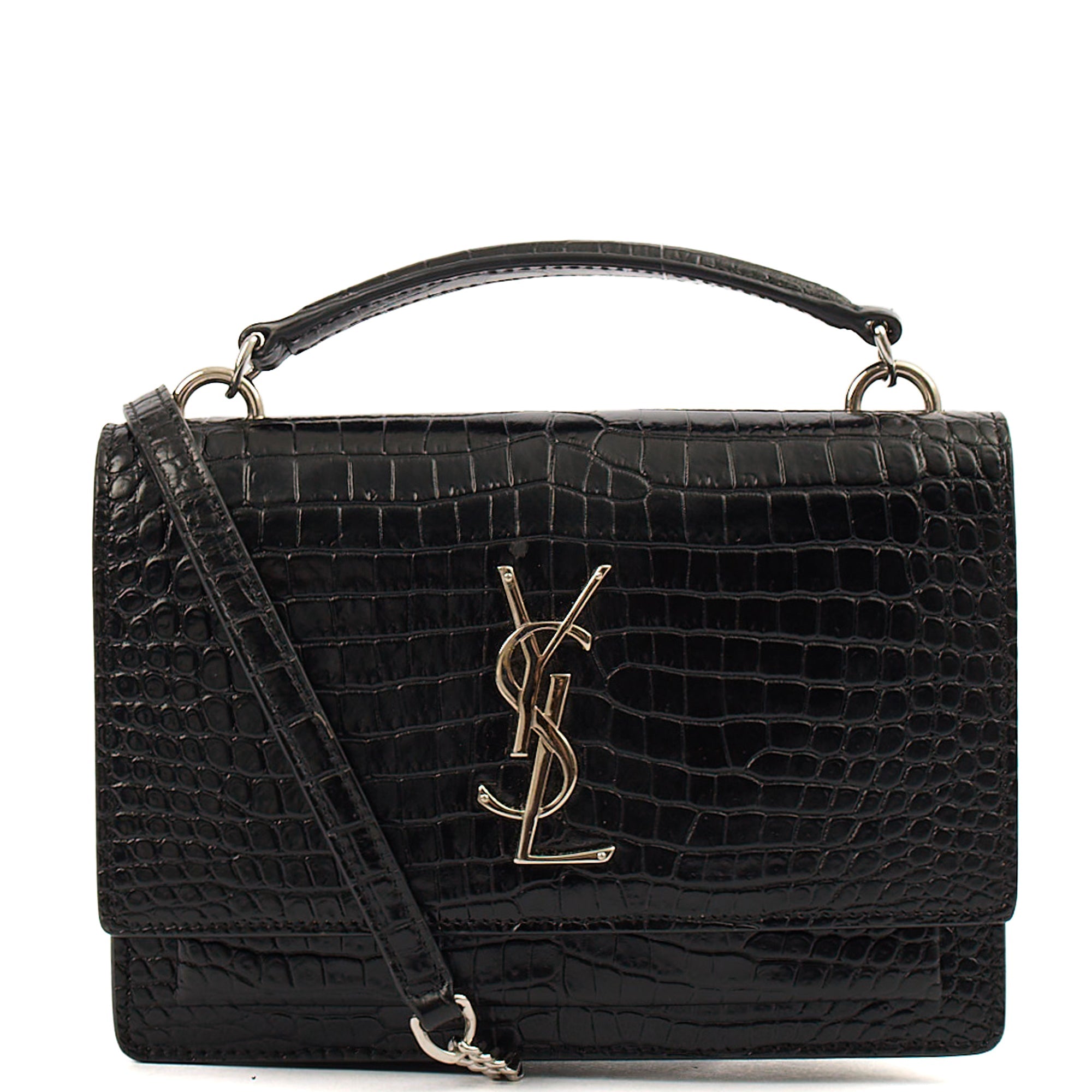 Saint Laurent Cross Body Sunset - Small in Black, Exotic Effect Leather — Front View