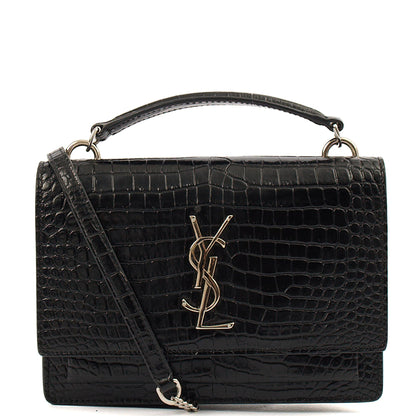 Saint Laurent Cross Body Sunset - Small in Black, Exotic Effect Leather — Front View