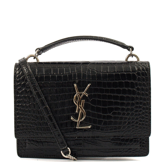Saint Laurent Cross Body Sunset - Small in Black, Exotic Effect Leather — Front View