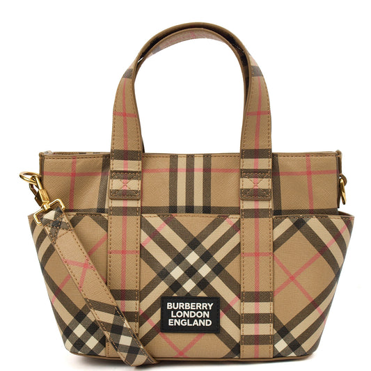 Burberry Tote Vintage Check and Leather Cross Body - Small in Nova Check, Leather — Front View
