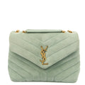 Saint Laurent Shoulder Bag Lou Lou - Small in Blue, Suede — Front View