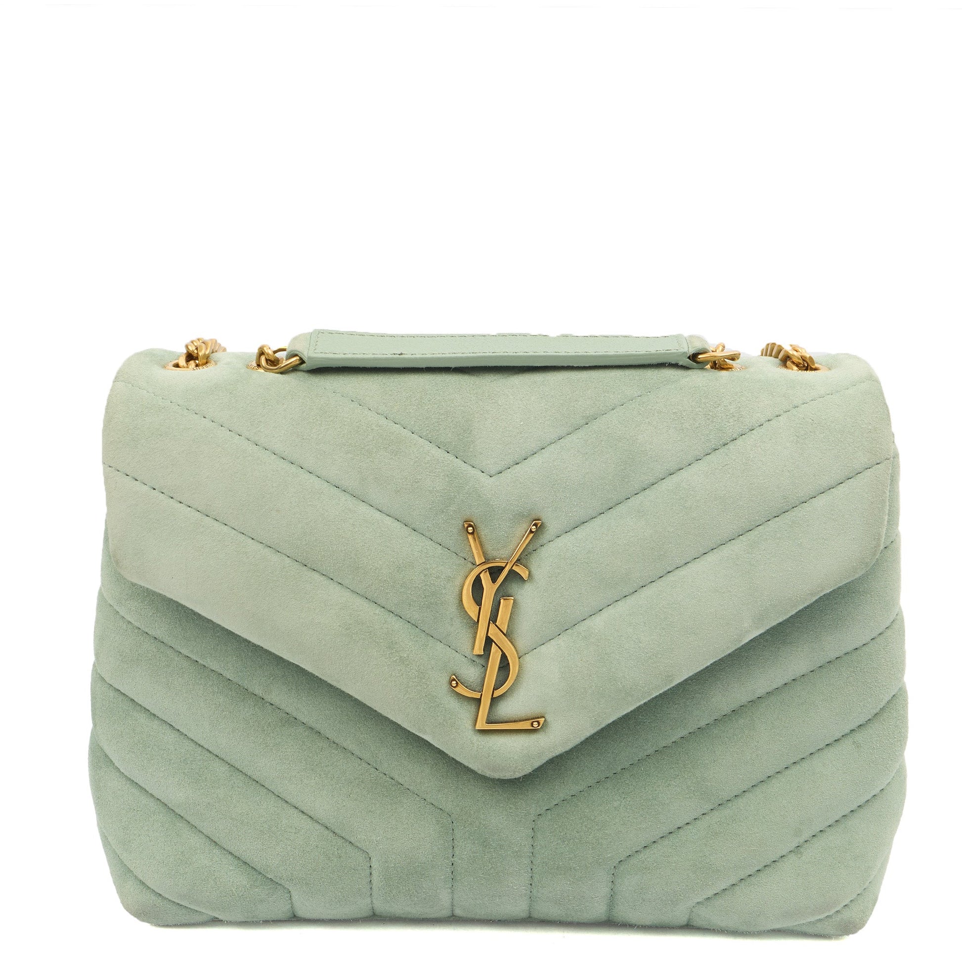 Saint Laurent Shoulder Bag Lou Lou - Small in Blue, Suede — Front View