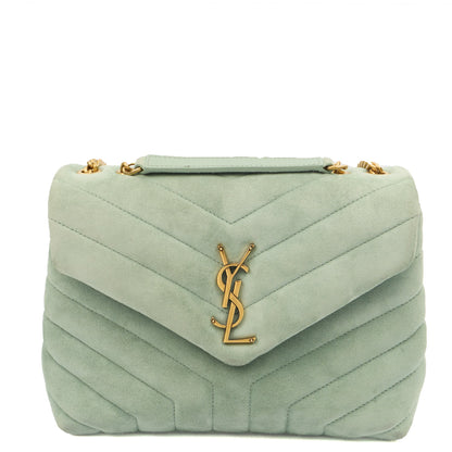 Saint Laurent Shoulder Bag Lou Lou - Small in Blue, Suede — Front View
