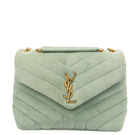 Saint Laurent Shoulder Bag Lou Lou - Small in Blue, Suede — Front View