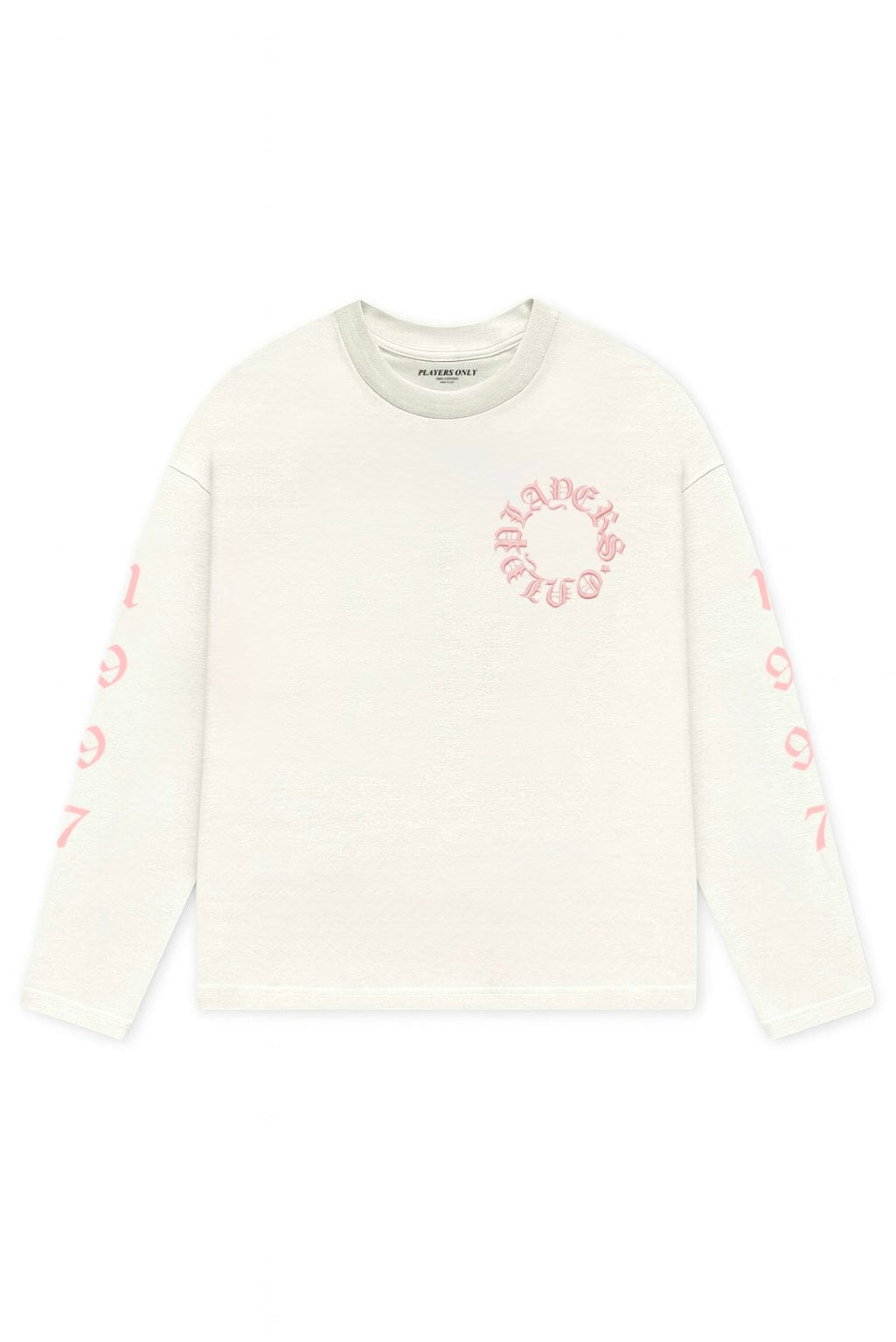 PLAYERS ONLY ECRU - PINK EMBROIDERED LONG SLEEVE — Small — Front View