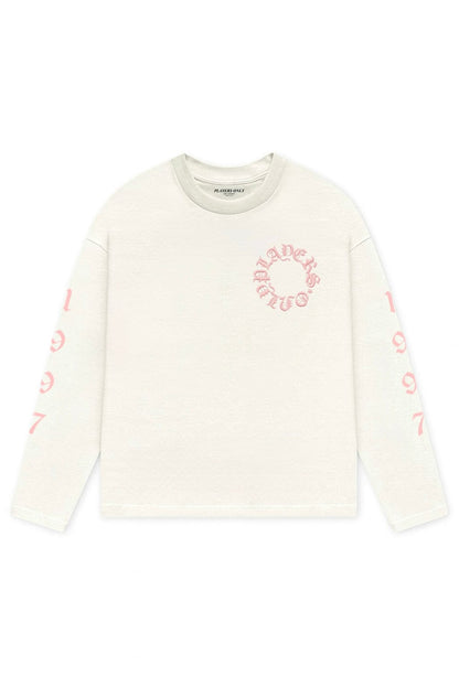 PLAYERS ONLY ECRU - PINK EMBROIDERED LONG SLEEVE — Small — Front View