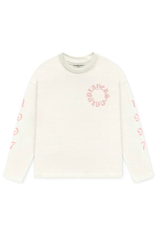 PLAYERS ONLY ECRU - PINK EMBROIDERED LONG SLEEVE — Small — Front View